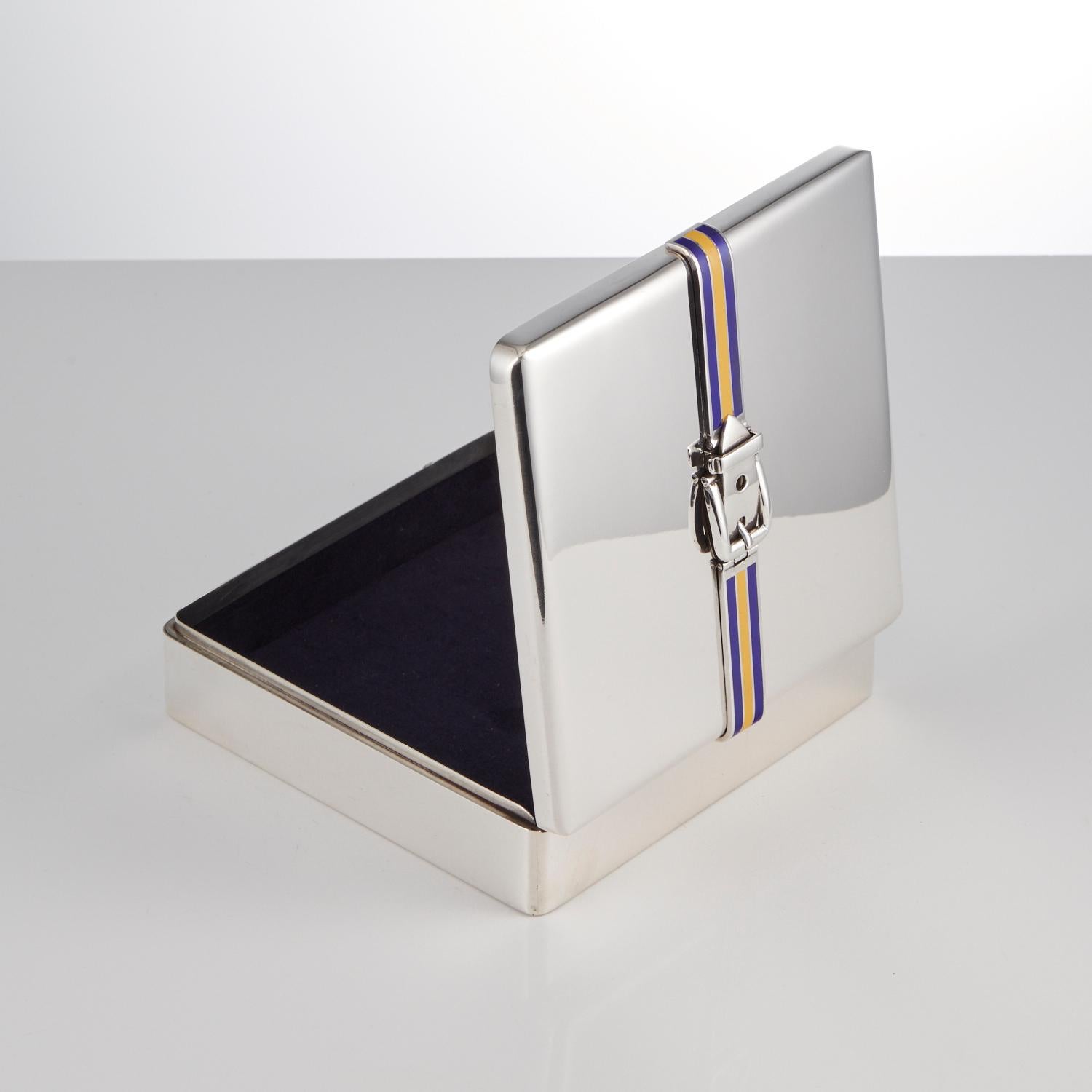 20th Century 925 Sterling Silver & Enamel Box with Strap Detail Italy circa 1960 For Sale