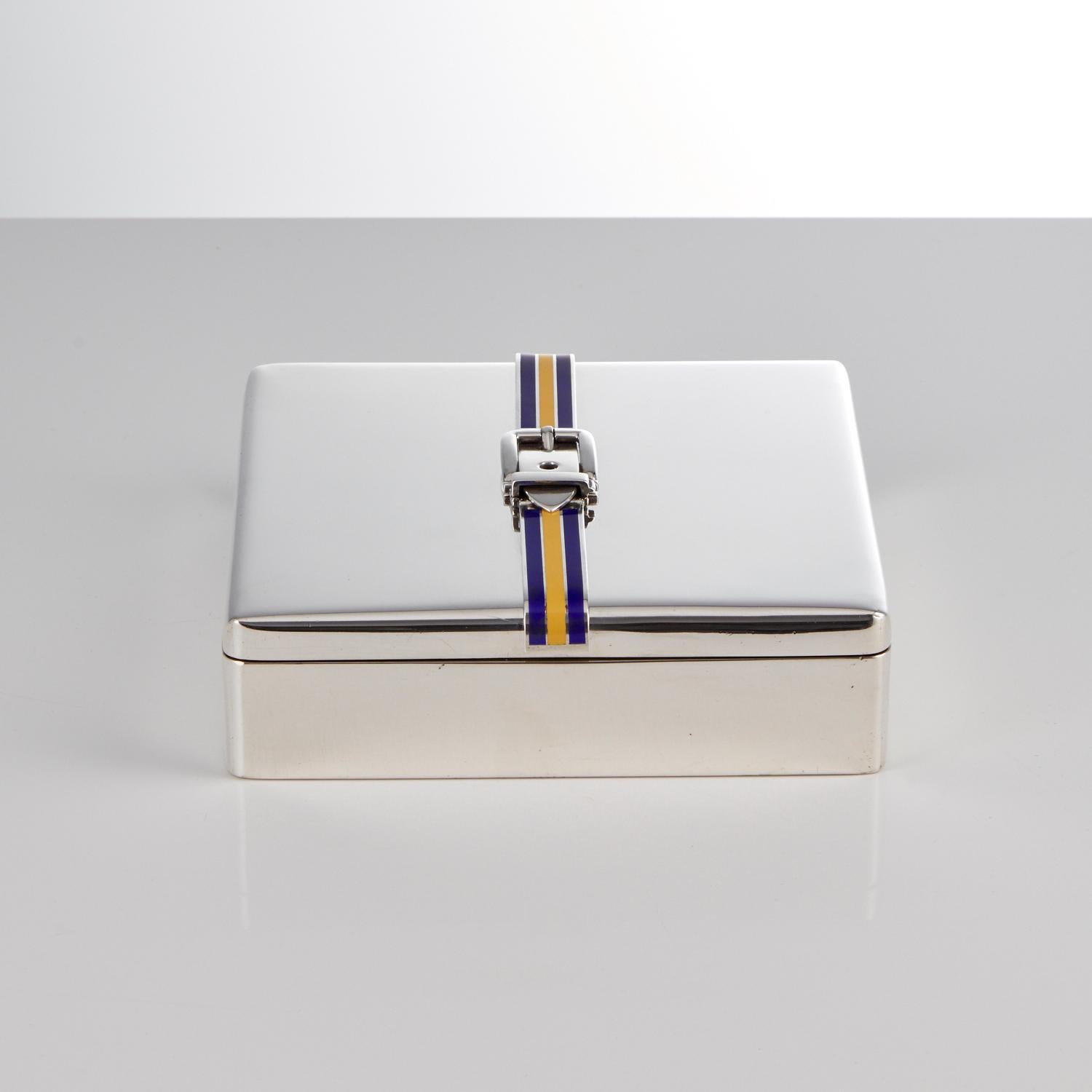 925 Sterling Silver & Enamel Box with Strap Detail Italy circa 1960 For Sale 1