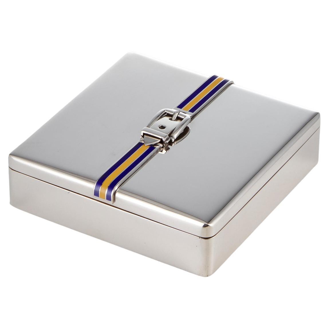 925 Sterling Silver & Enamel Box with Strap Detail Italy circa 1960 For Sale