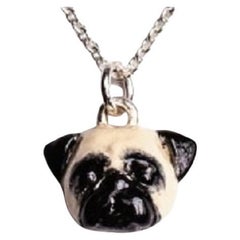 925 Sterling Silver Enameled Dog Puppy Animal Pug Cute Chain Pendant Necklace