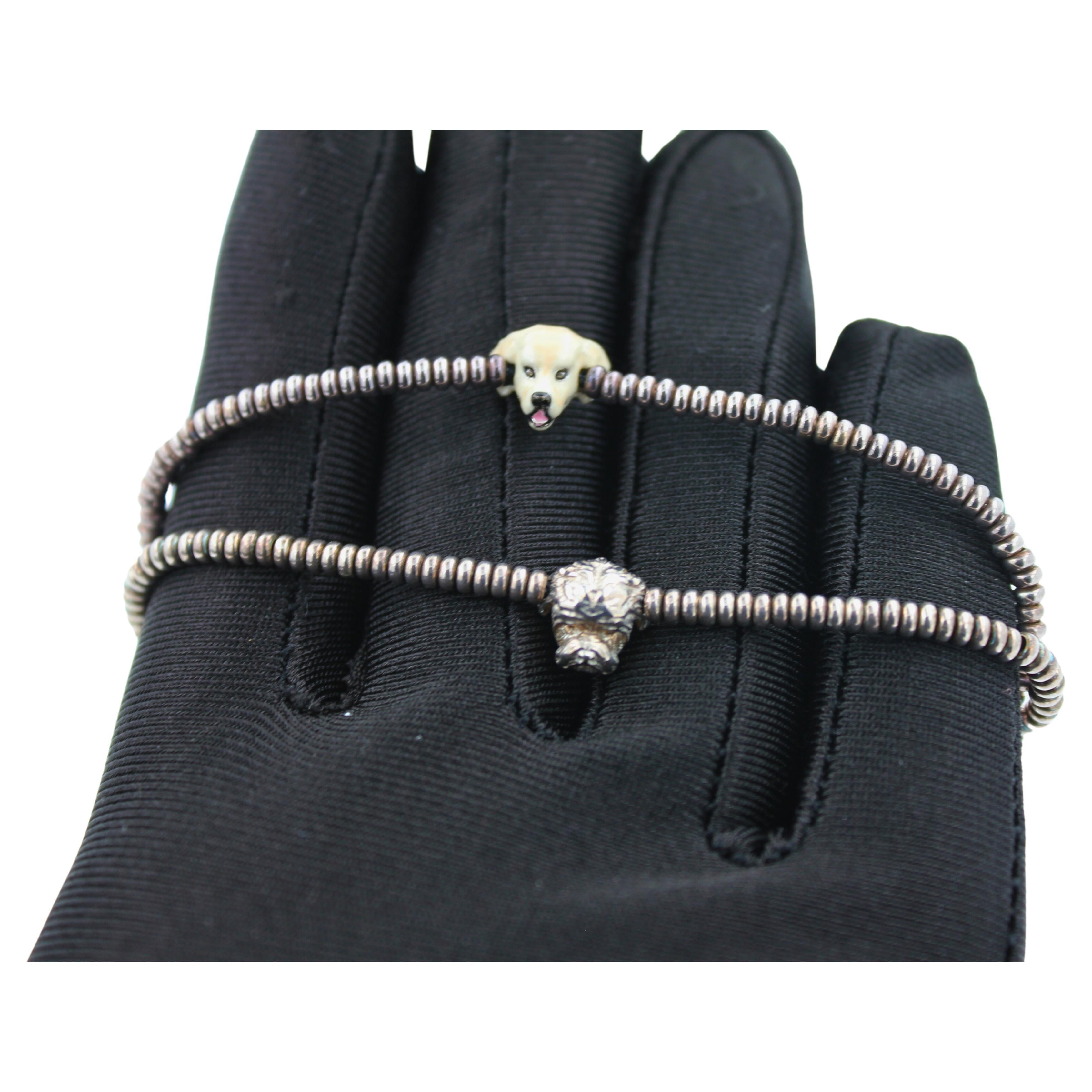 925 Sterling Silver Enameled Dog Puppy Gold Retriever Shih Tzu Cord Bracelet Set 3