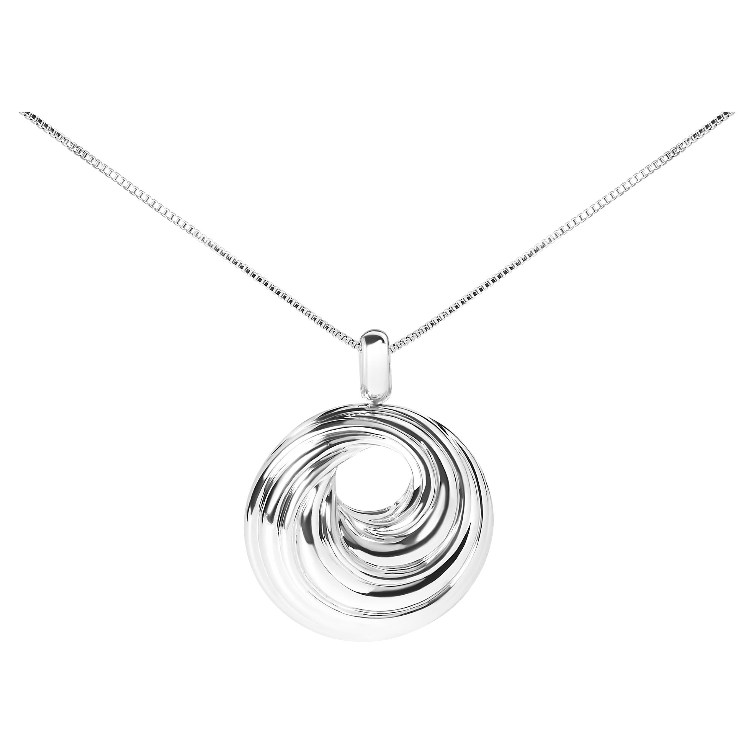 .925 Sterling Silver Endless Wave Swirl Statement Medallion 18" Pendant Necklace For Sale