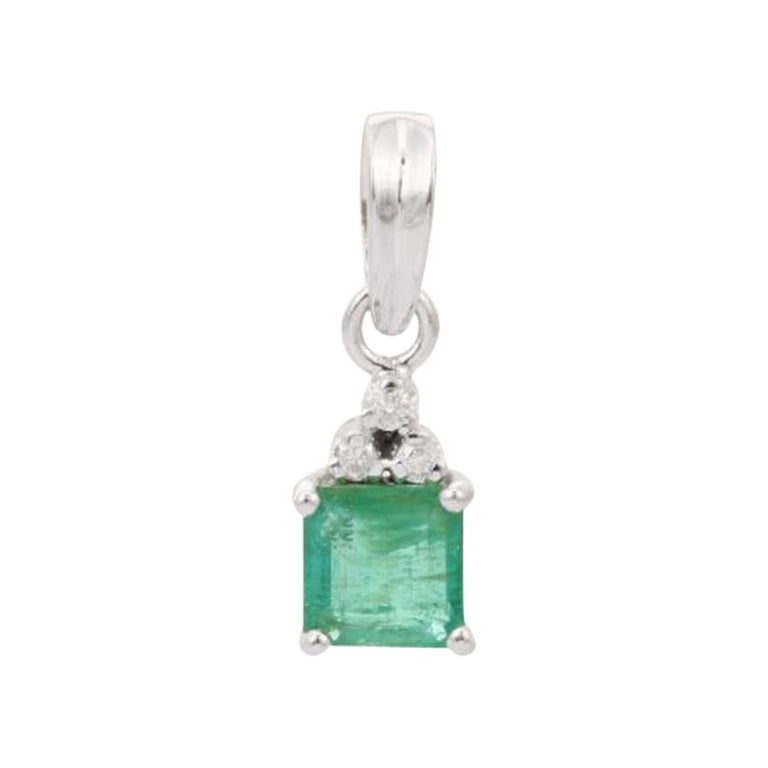 Colgante diario de esmeralda y diamante de plata de ley 925 para mujer