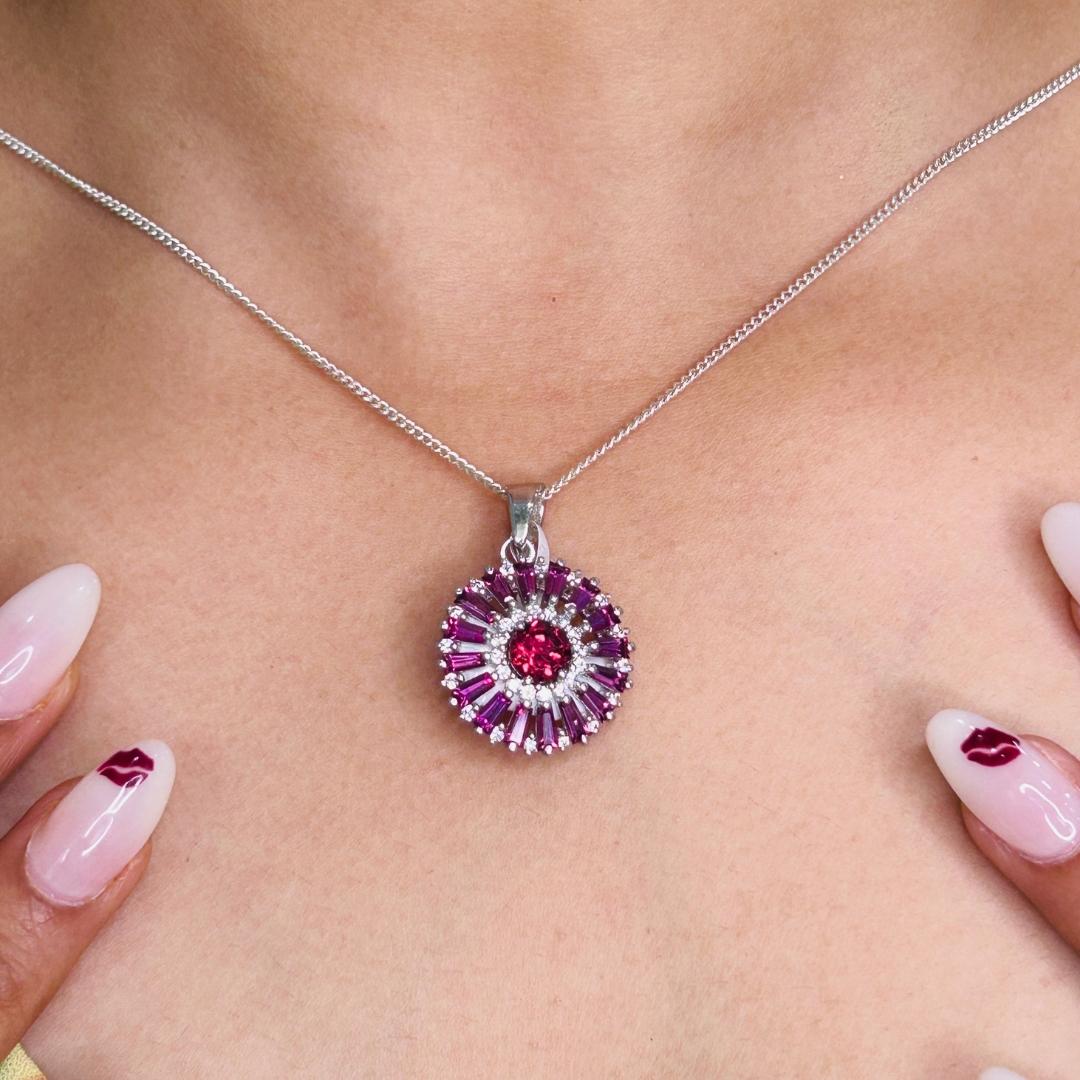 Everyday Tourmaline Gemstone Flower Pendant for Women Gift in sterling silver studded with round cut tourmaline. This stunning piece of jewelry instantly elevates a casual look or dressy outfit.
Tourmaline enhances the intellectual capacity of the