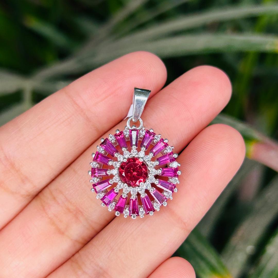 Mixed Cut 925 Sterling Silver Everyday Tourmaline Gemstone Flower Pendant for Women Gift