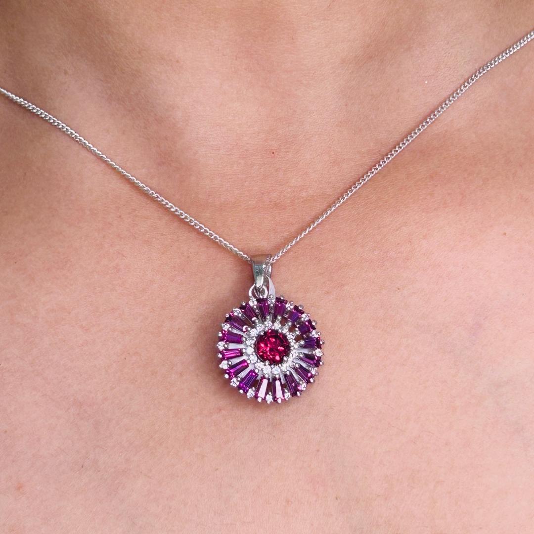 Women's 925 Sterling Silver Everyday Tourmaline Gemstone Flower Pendant for Women Gift