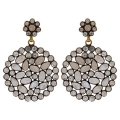 925 Sterling Silver Flower Drop Earrings with Rainbow Moonstone 
White Topaz