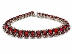 925 Sterling Silver Garnet Cluster Bracelet Natural Red Garnet Iced Out Bracelet