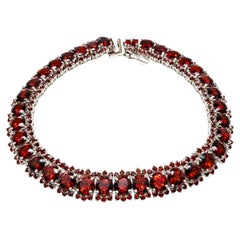 925 Sterling Silver Garnet Cluster Bracelet Natural Red Garnet Iced Out Bracelet