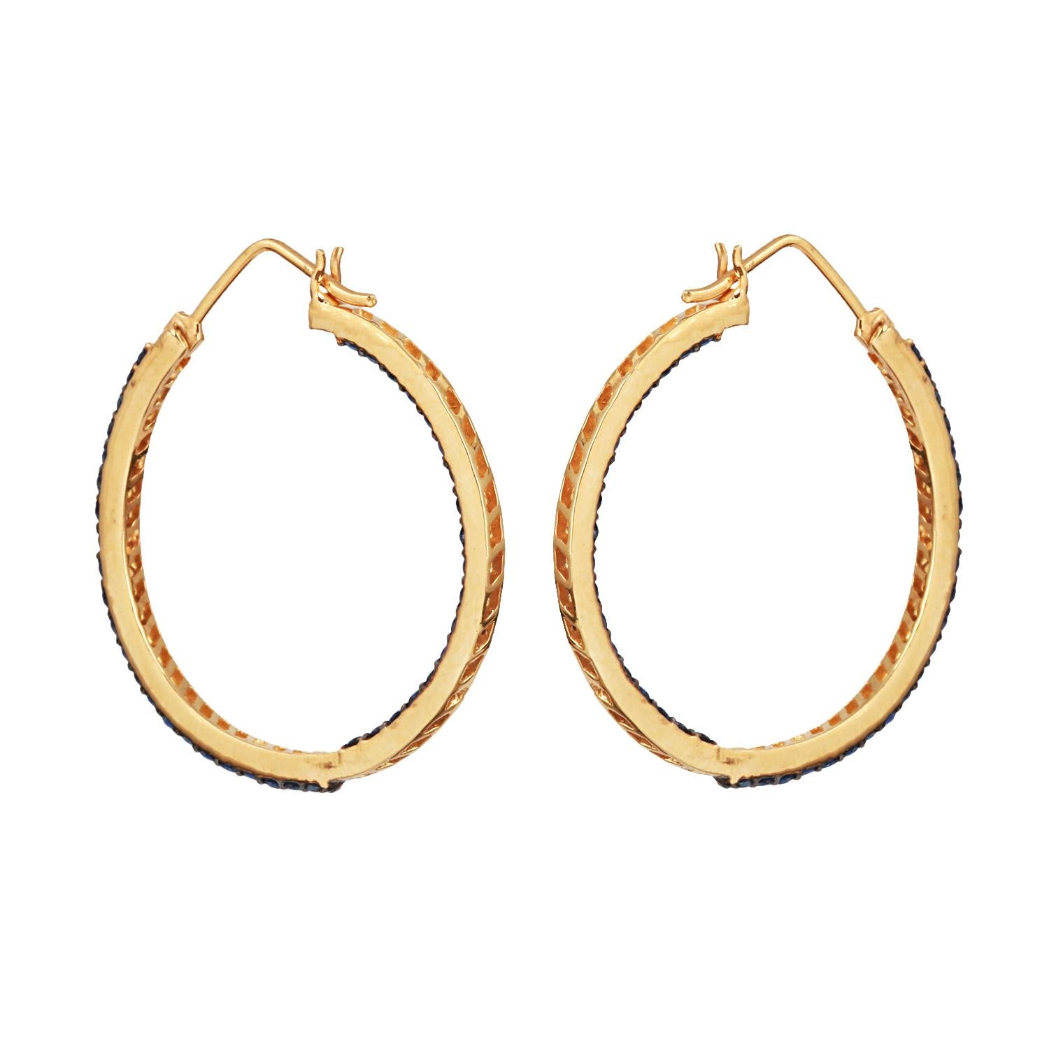 925 Sterling Silver Gemstone Sapphire Hoop Gold Earrings  In New Condition In jaipur, IN