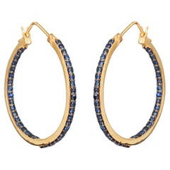 925 Sterling Silver Gemstone Sapphire Hoop Gold Earrings 