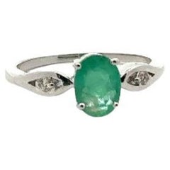 925 Sterling Silver Genuine Emerald Diamond Minimalist Ring for Her