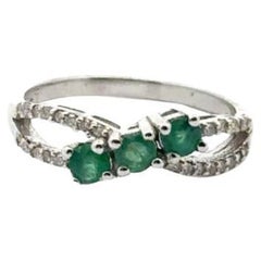 925 Sterling Silver Genuine Emerald Wedding Gift Ring for Women