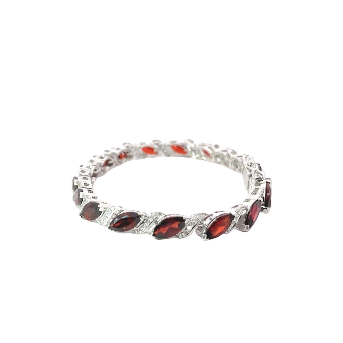 Art Deco Marquise Cut Deep Red Garnet Tennis Bracelet 925 Sterling Silver Jewelry for Mom For Sale