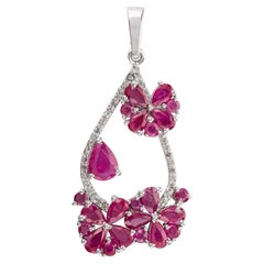 925 Sterling Silver Genuine Ruby Floral Wedding Pendant for Women