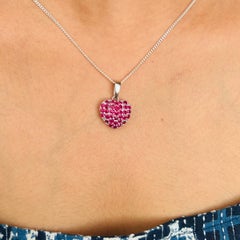 Pendentif cœur clouté en argent sterling 925 et rubis véritable cadeau pour mère joaillière