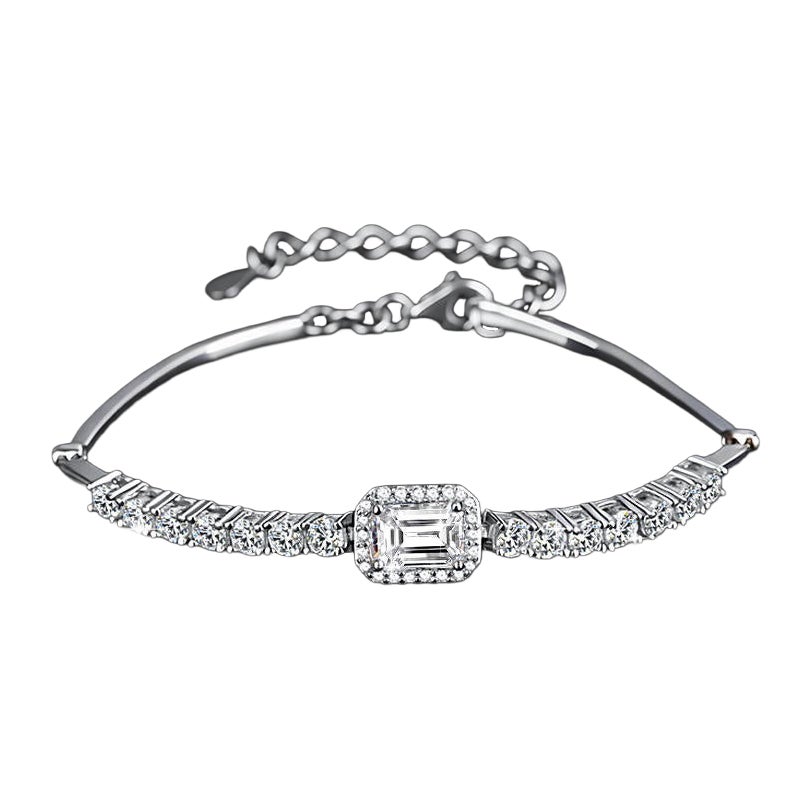 Pulsera de plata de ley 925 con diseño geométrico para mujer, con moissanita.