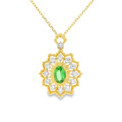 Collier vintage avec pendentif en argent sterling 925 plaqué or, orné de péridot et de diamants – 45 cm