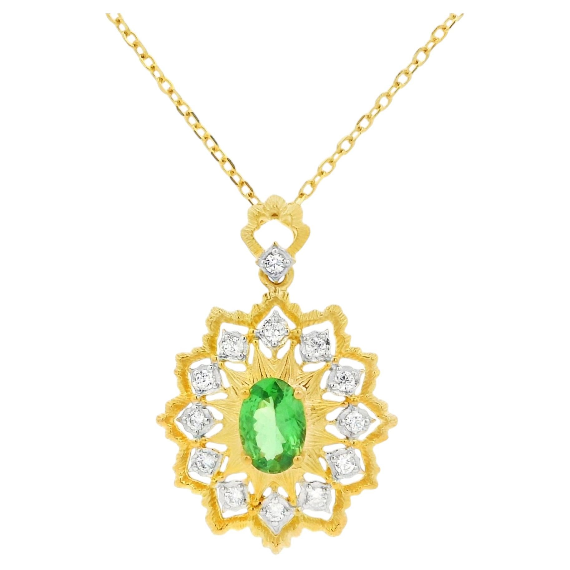 Collana vintage con ciondolo in argento sterling 925 placcato oro con peridoto e diamanti – 45 cm