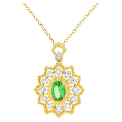 Collier vintage avec pendentif en argent sterling 925 plaqué or, orné de péridot et de diamants – 45 cm