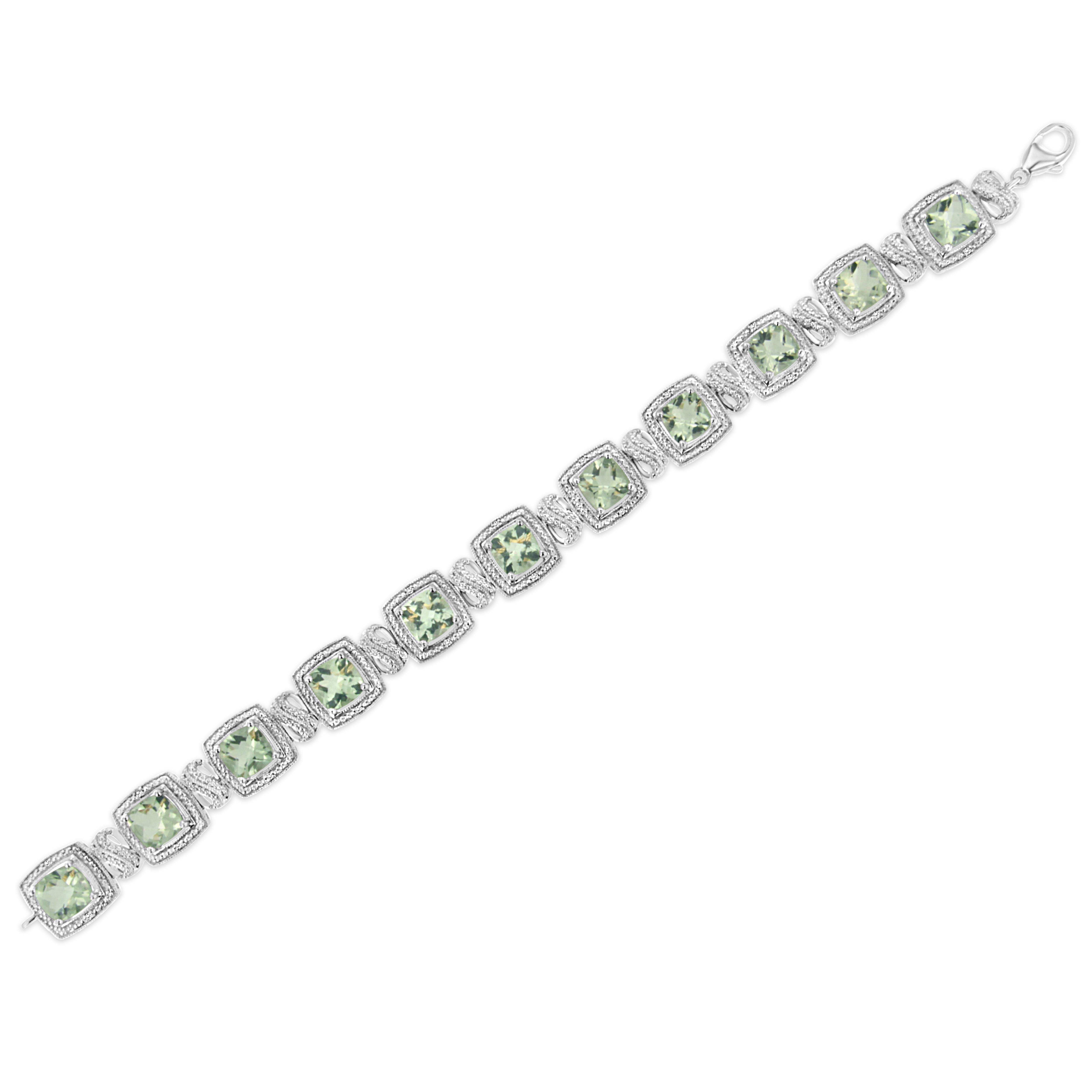 Contemporary .925 Sterling Silver Green Amethyst and 1/10 Carat Diamond Tennis Bracelet