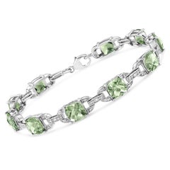 .925 Sterling Silver Green Amethyst and 1/20 Carat Diamond Tennis Bracelet