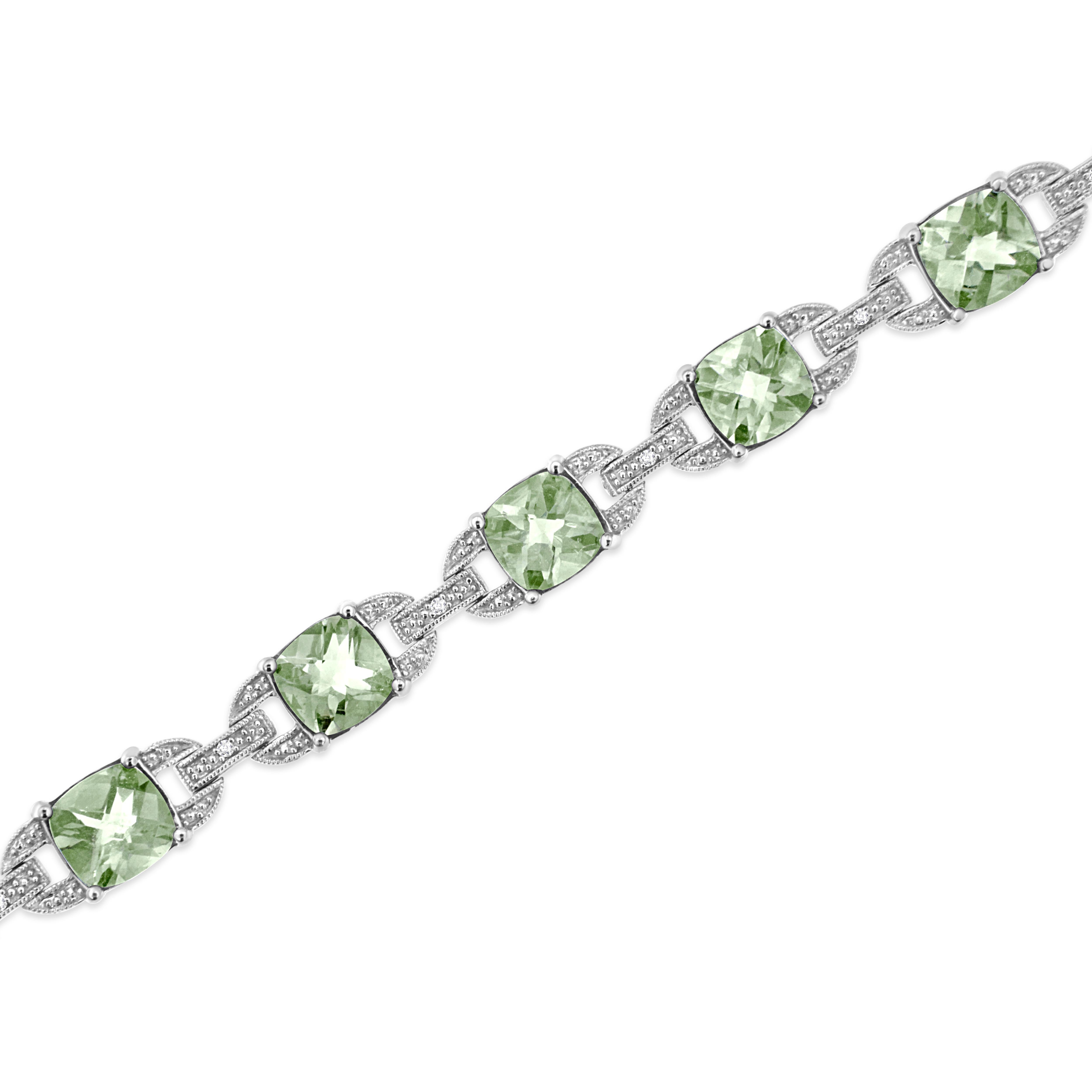 Bracciale tennis in argento 925 con ametista verde e diamante da 1/20 di carato In condizioni Nuovo in vendita a New York, NY