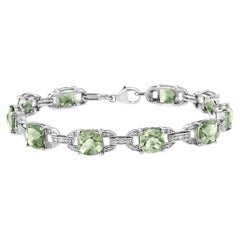 .925 Sterling Silver Green Amethyst and 1/20 Carat Diamond Tennis Bracelet