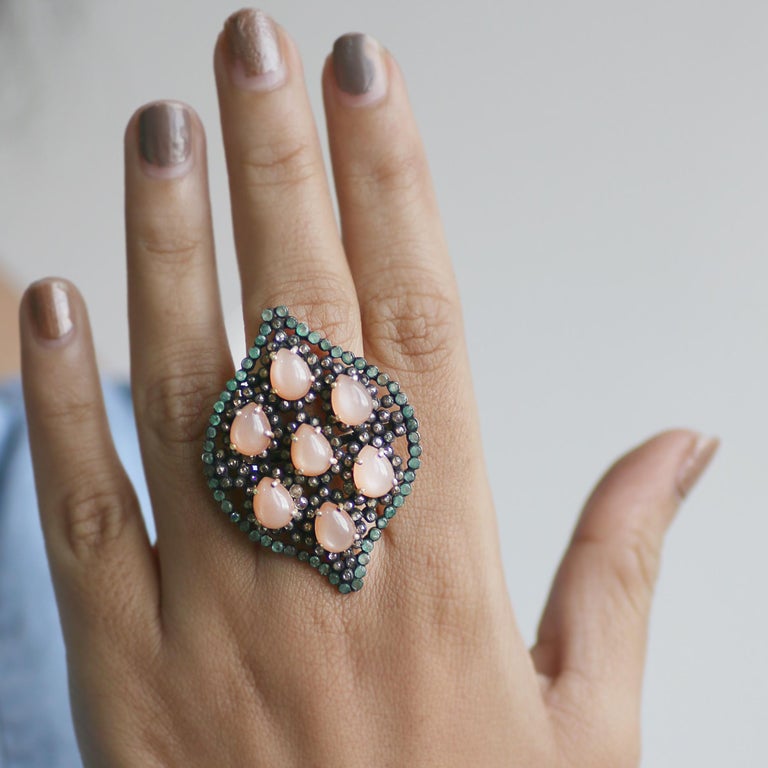 NOVICA Artisan Handmade Sterling Silver & Green Jade 'Maya Princess' Cocktail Ring - Guatemala
