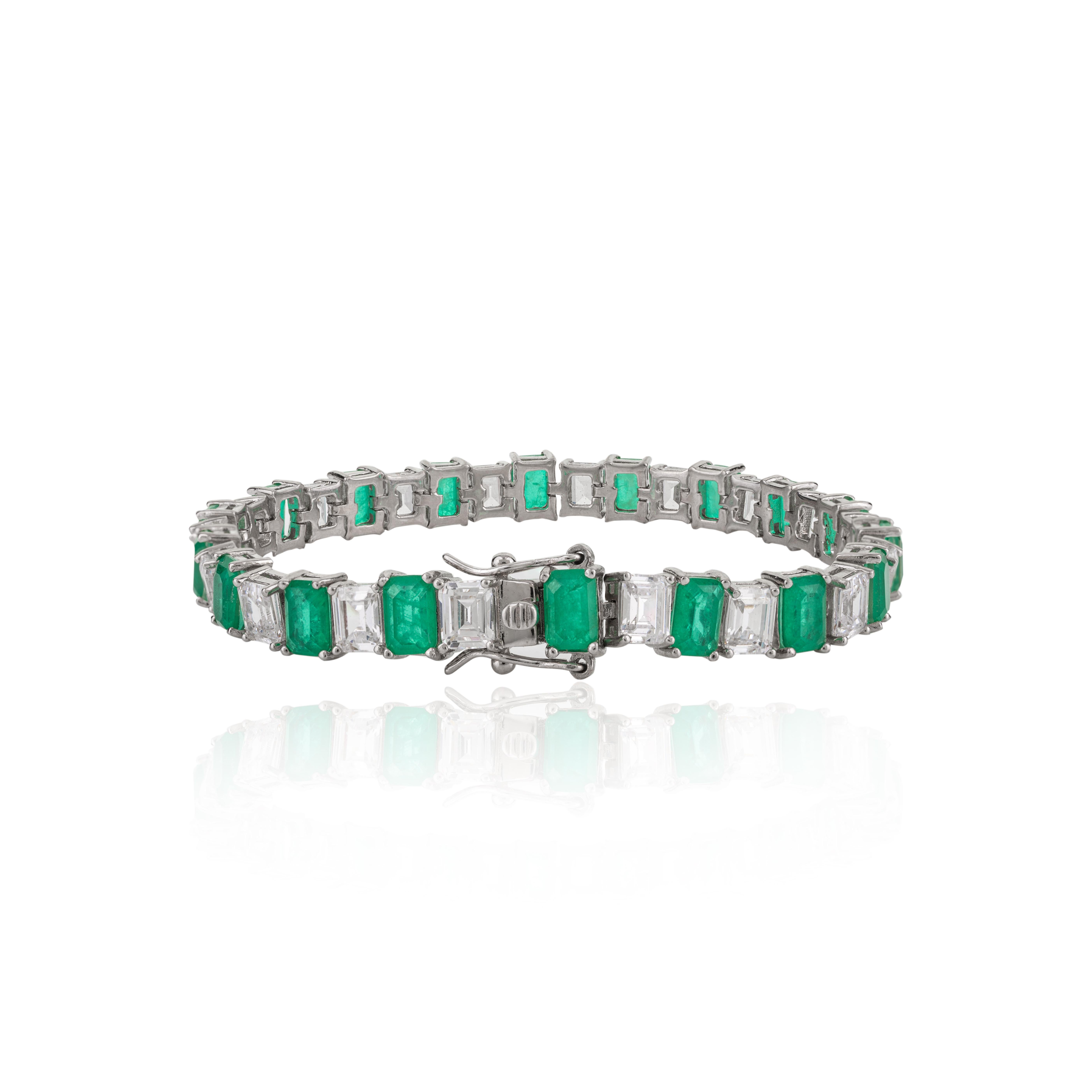 Pulsera de tenis con circonitas blancas verdes de plata de ley 925 Regalo de boda para ella Art Decó en venta