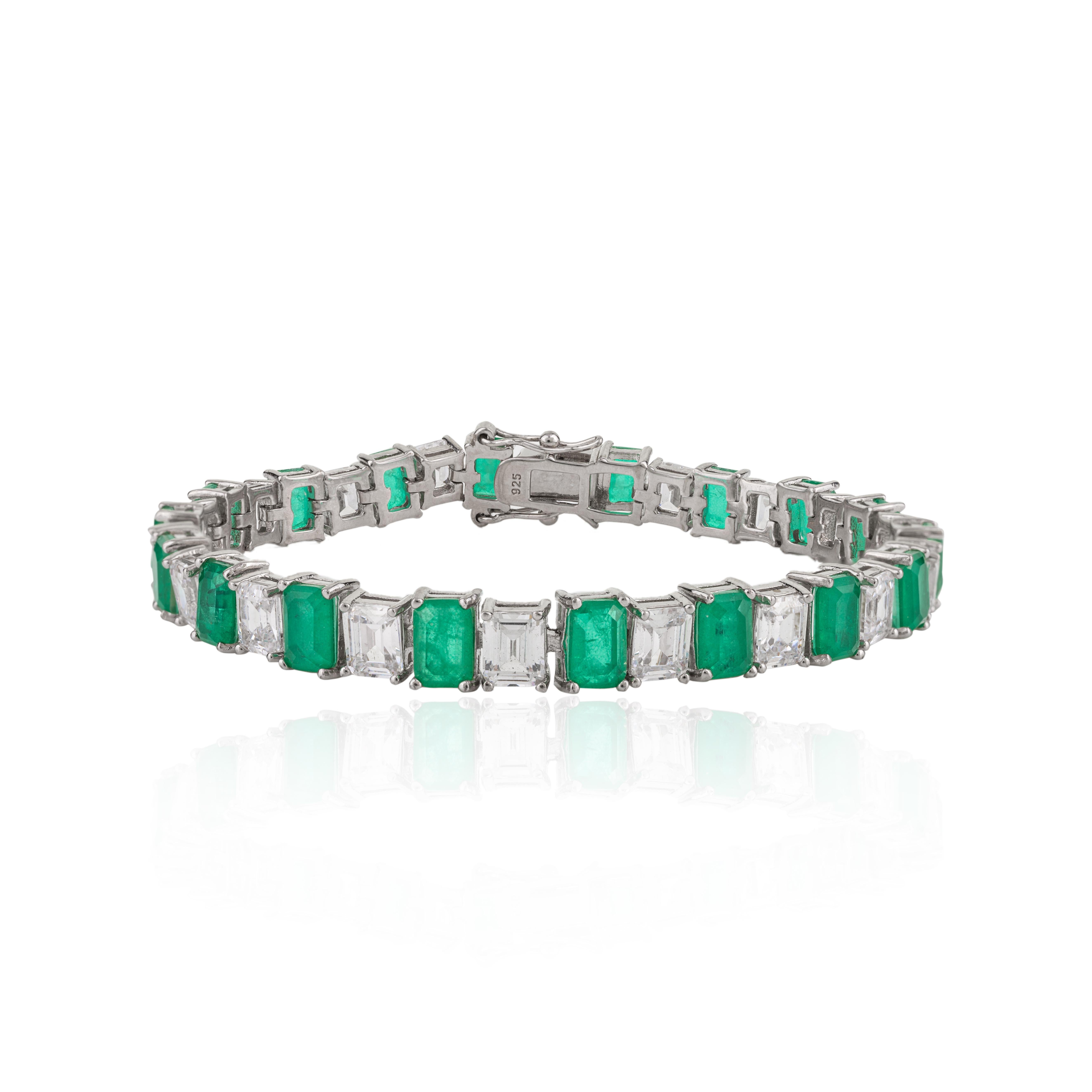 Pulsera de tenis con circonitas blancas verdes de plata de ley 925 Regalo de boda para ella en venta 1