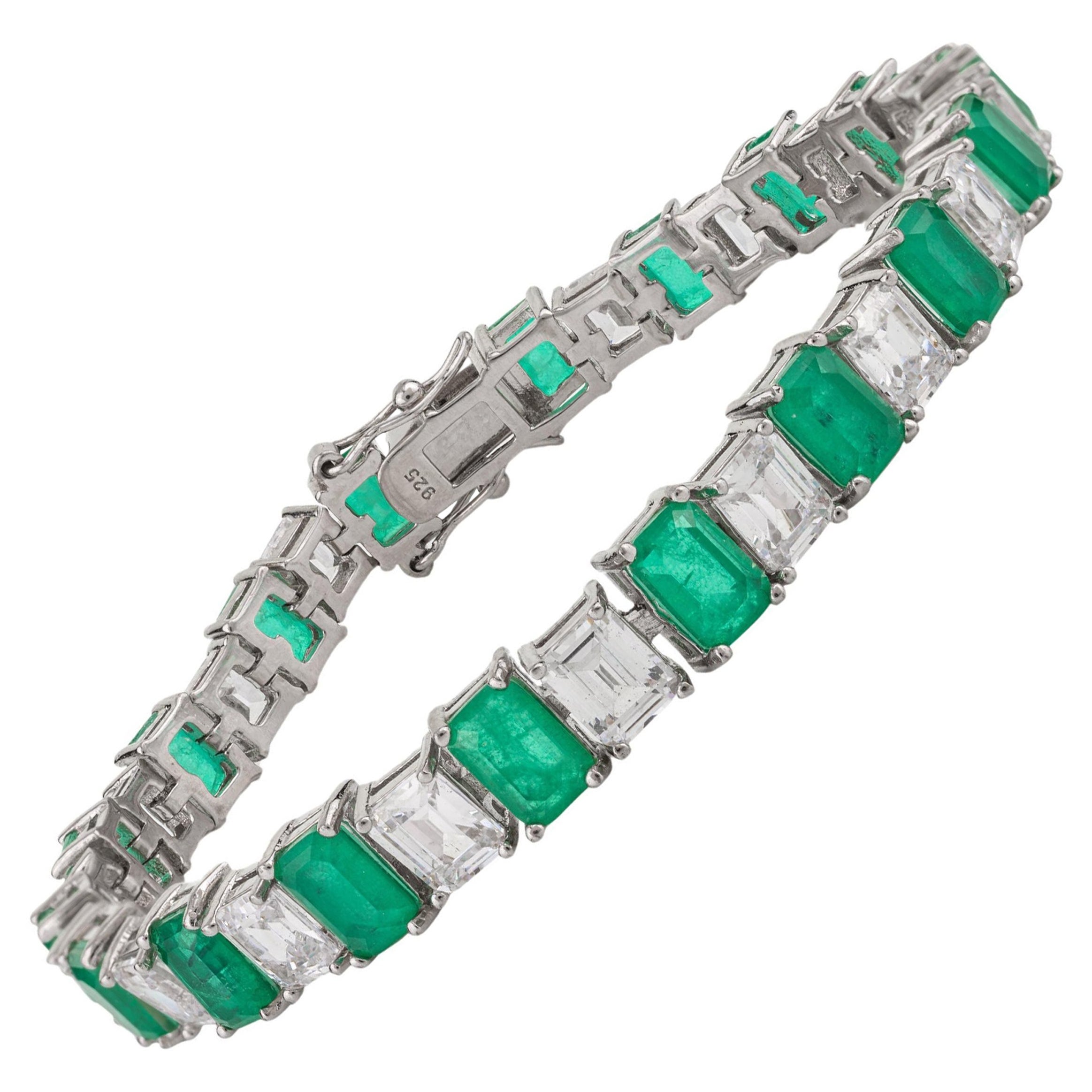 Pulsera de tenis con circonitas blancas verdes de plata de ley 925 Regalo de boda para ella en venta