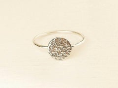 925 Sterling Silver Hammered Disc Ring Textured Minimalist Valentines Ring Gift.