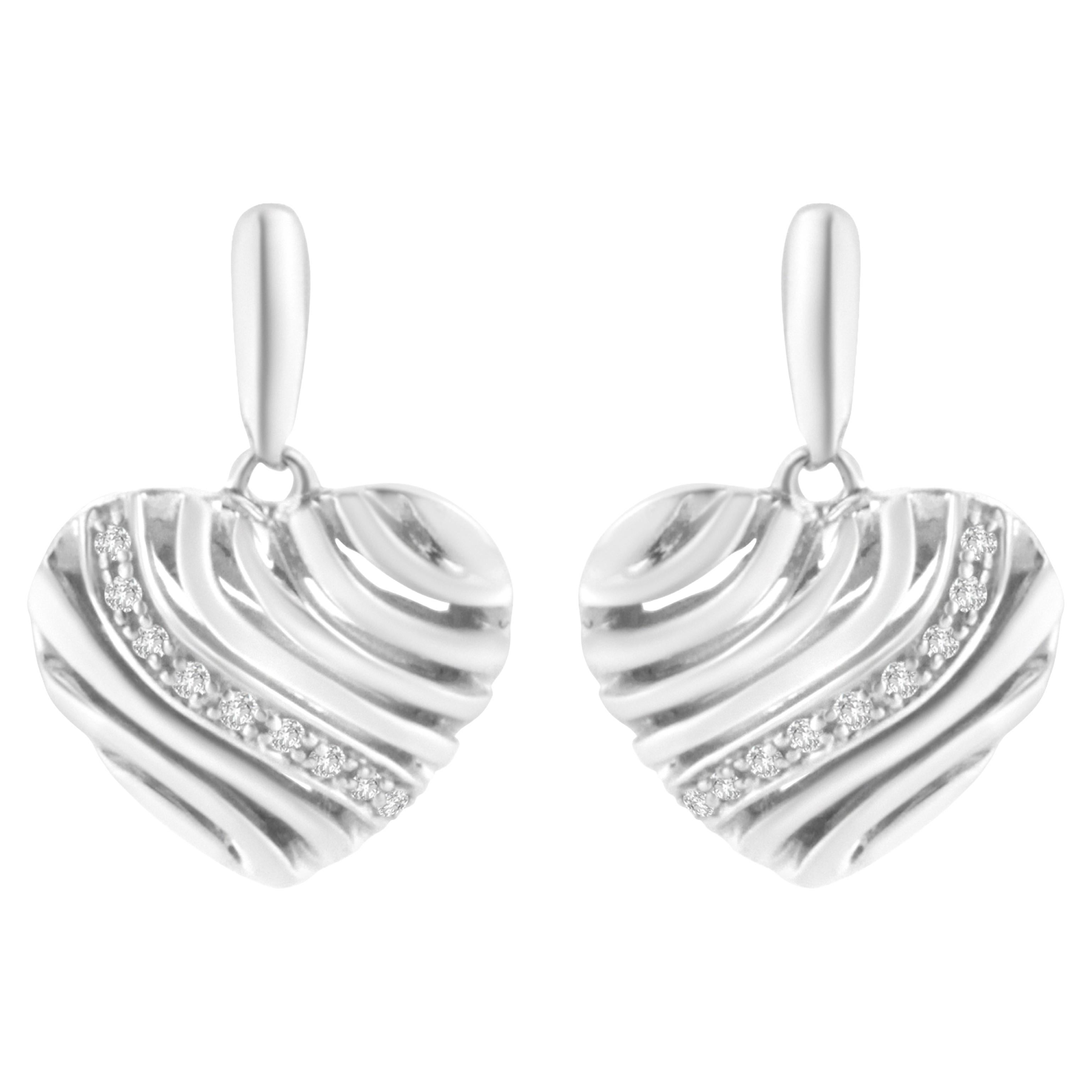 .925 Sterling Silver Heart Diamond Accent Puff Earrings