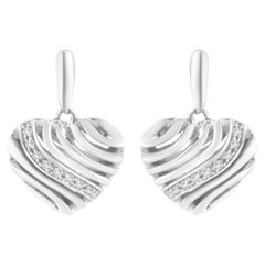 Boucles d'oreilles bouffantes en argent sterling .925 avec cœur et accents de diamants