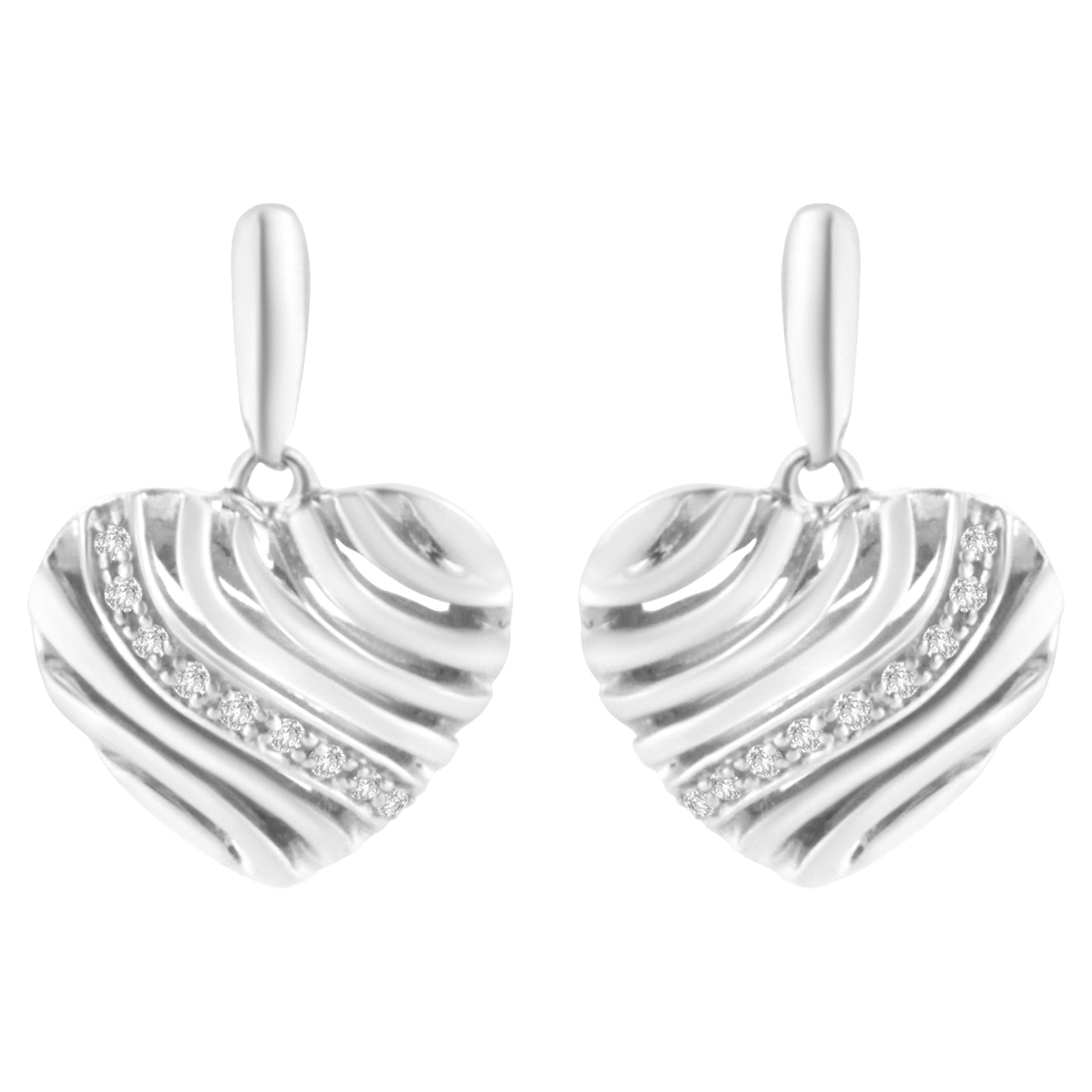 .925 Sterling Silver Heart Diamond Accent Puff Earrings For Sale