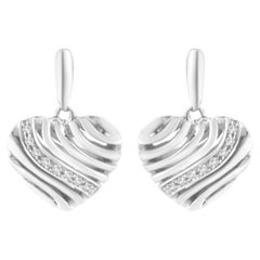 .925 Sterling Silver Heart Diamond Accent Puff Earrings