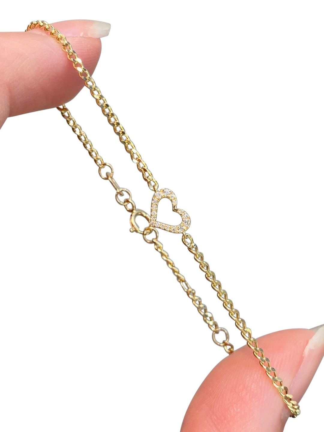 925 Sterling Silver Heart Shaped Chain Bracelet Moissanite Bracelet Gift For Her For Sale