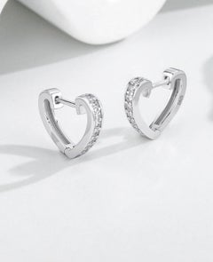 925 Sterling Silver Heart Shaped Earrings Natural Pave Diamond Anniversary Gift.
