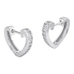 925 Sterling Silver Heart Shaped Earrings Natural Pave Diamond Anniversary Gift.