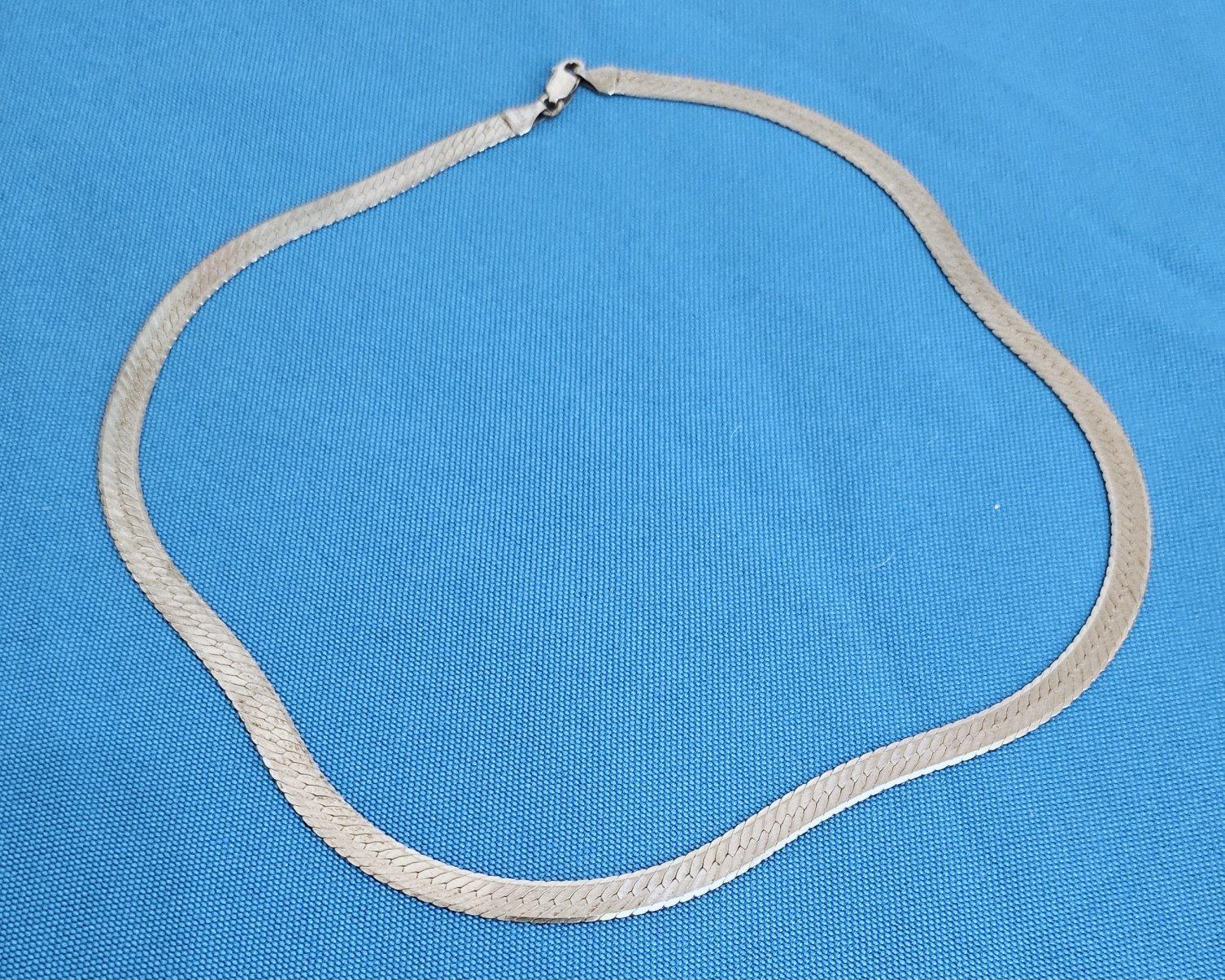 Mid-Century Modern 925 Sterling Silver Herringbone Necklace / Chain, Vintage, Stamped For Sale