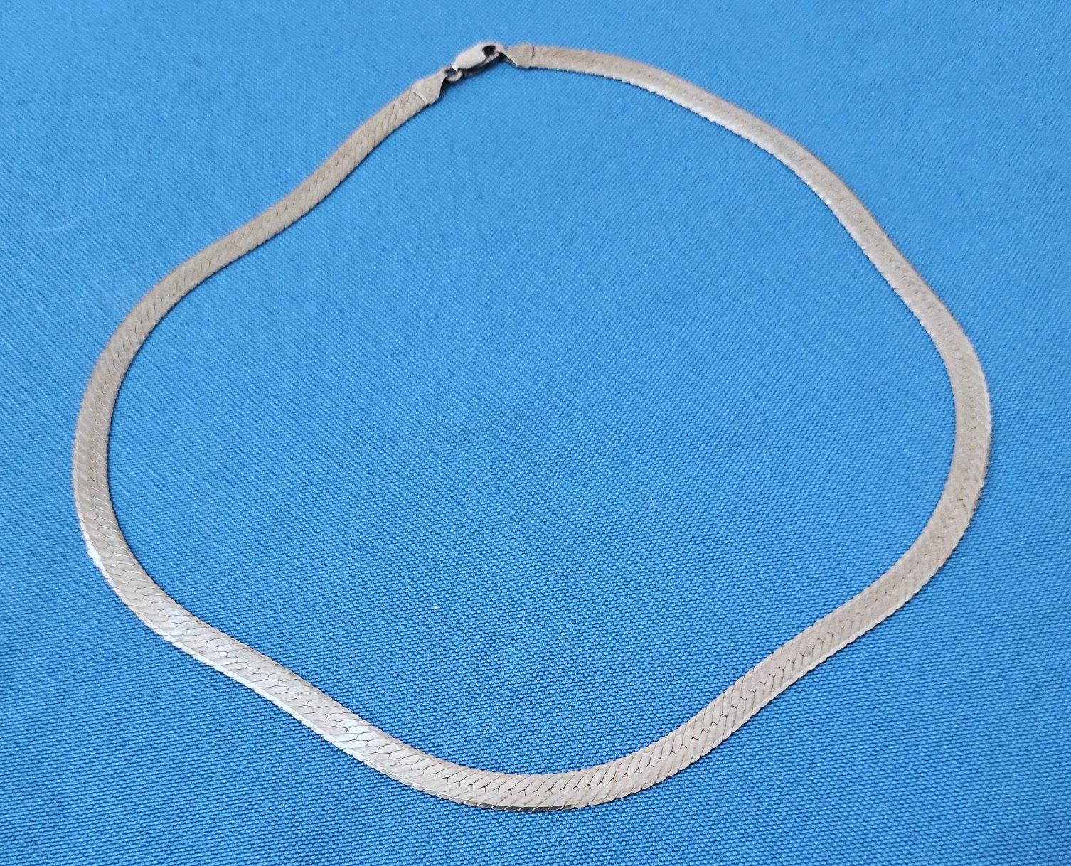 Unknown 925 Sterling Silver Herringbone Necklace / Chain, Vintage, Stamped For Sale