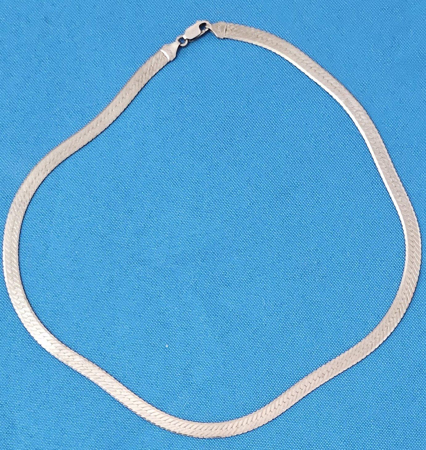 Other 925 Sterling Silver Herringbone Necklace / Chain, Vintage, Stamped For Sale