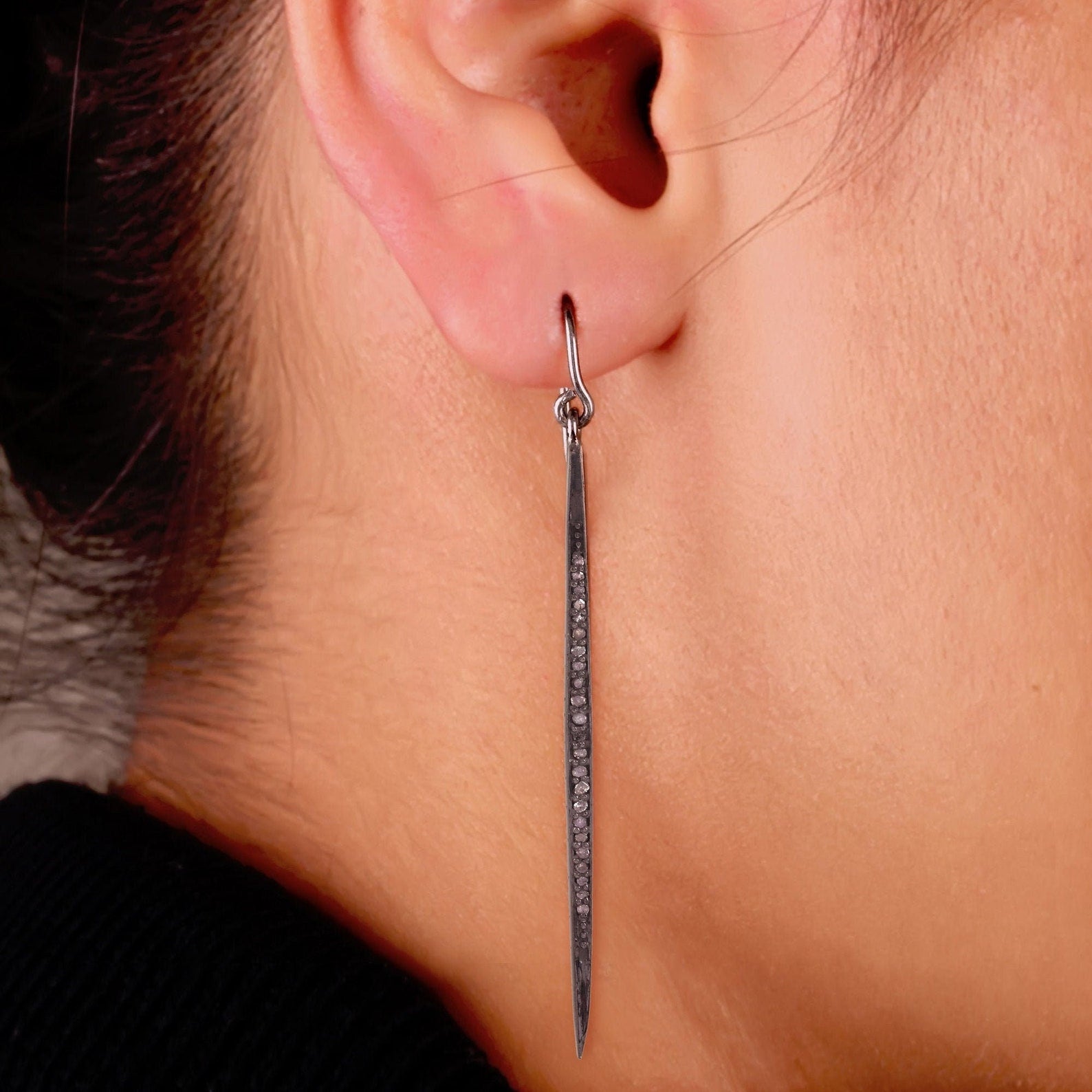 925 Sterling Silver Hook Earrings Natural Pave Diamond Dangle Earrings For Women