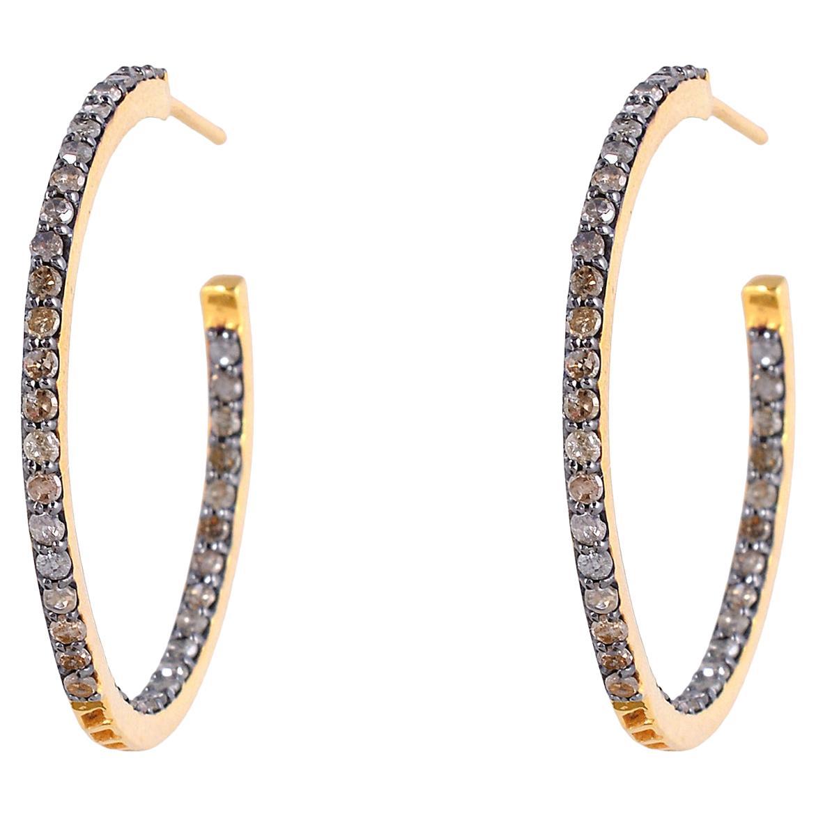 925 Sterling Silver Diamond Studded Hoop earring with 5.88 Carat