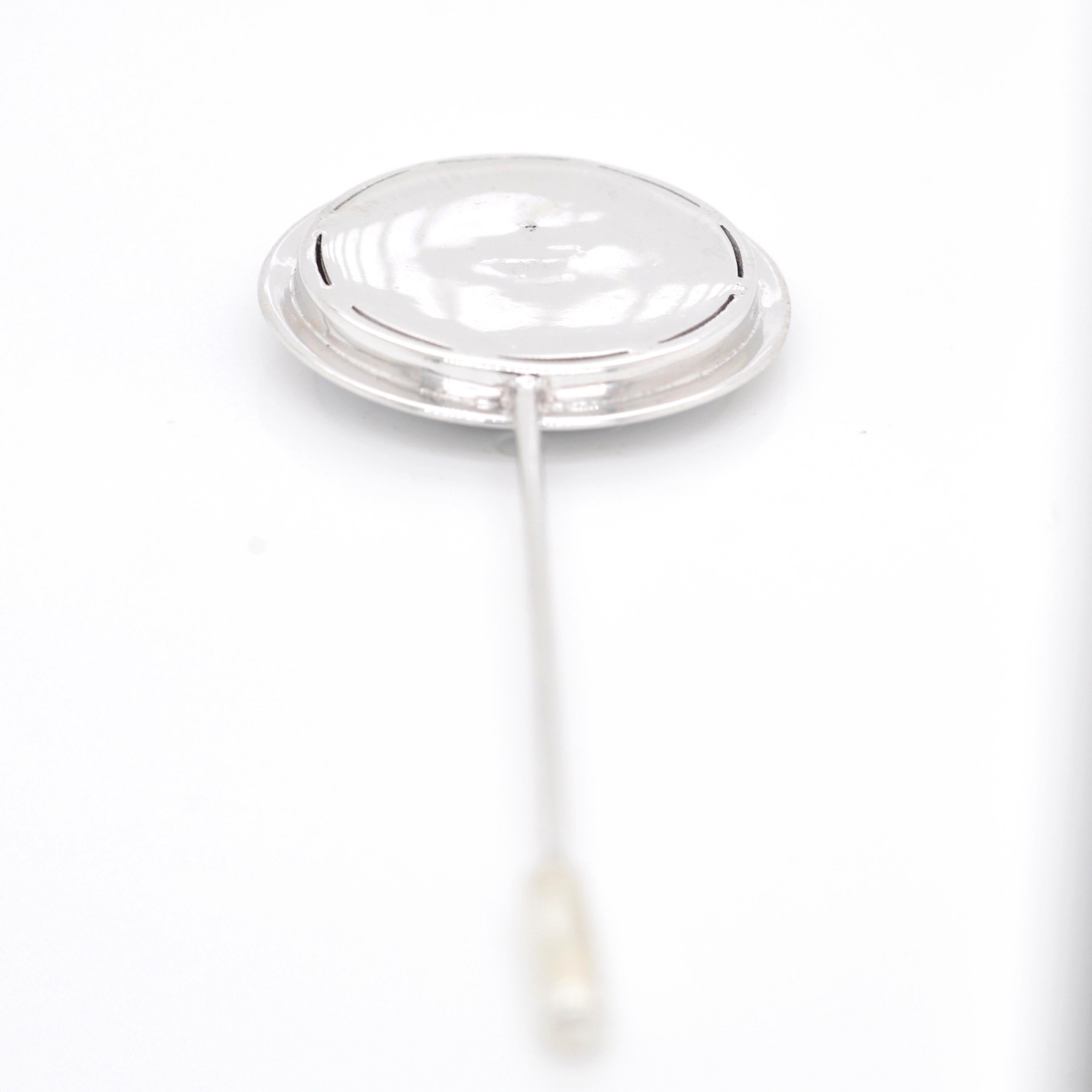 925 Sterling Silver Horse Agate Cameo Stick Pin Lapel Pin Brooch for Men In New Condition For Sale In Jaipur, Rajasthan