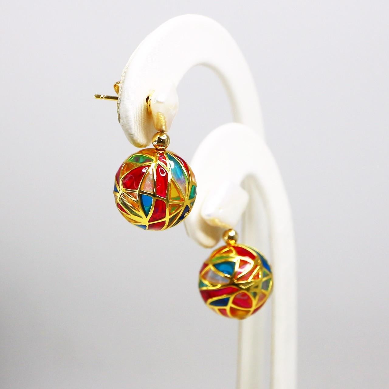 Contemporary *NRP* 925 Sterling Silver Hot Air Balloon Enamel Antique Stud Earrings