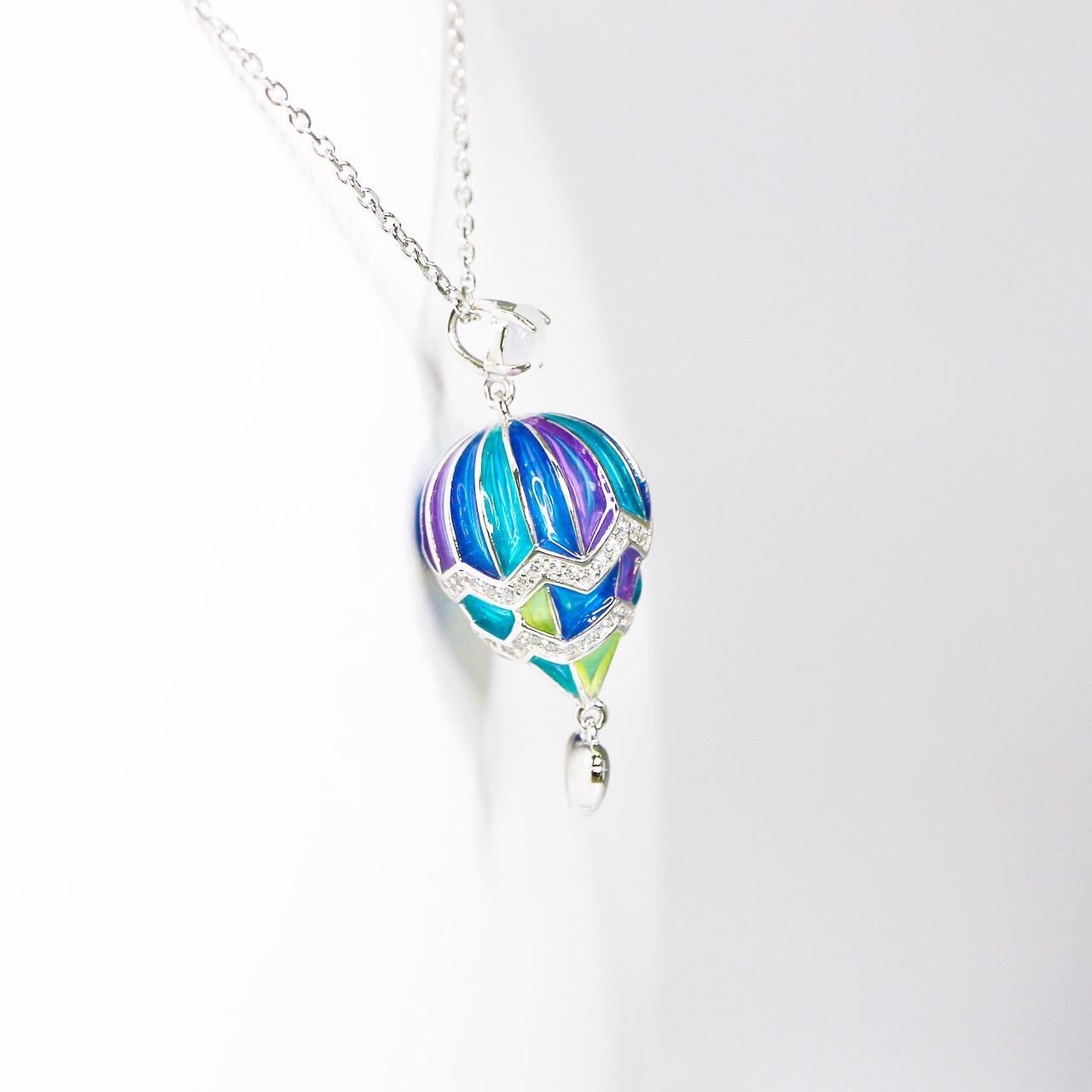 *NRP* 925 Sterling Silver Hot Air Balloon Enamel Antique Stud Necklace In New Condition In Kaohsiung City, TW