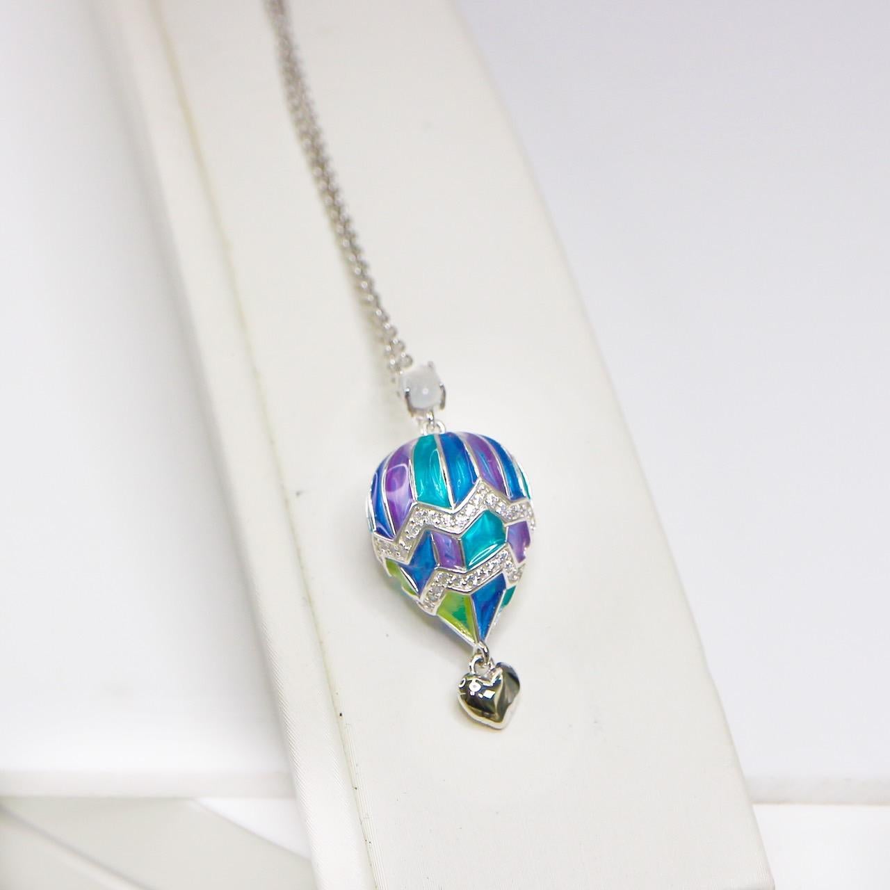Women's *NRP* 925 Sterling Silver Hot Air Balloon Enamel Antique Stud Necklace