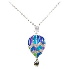*NRP* 925 Sterling Silver Hot Air Balloon Enamel Antique Stud Necklace